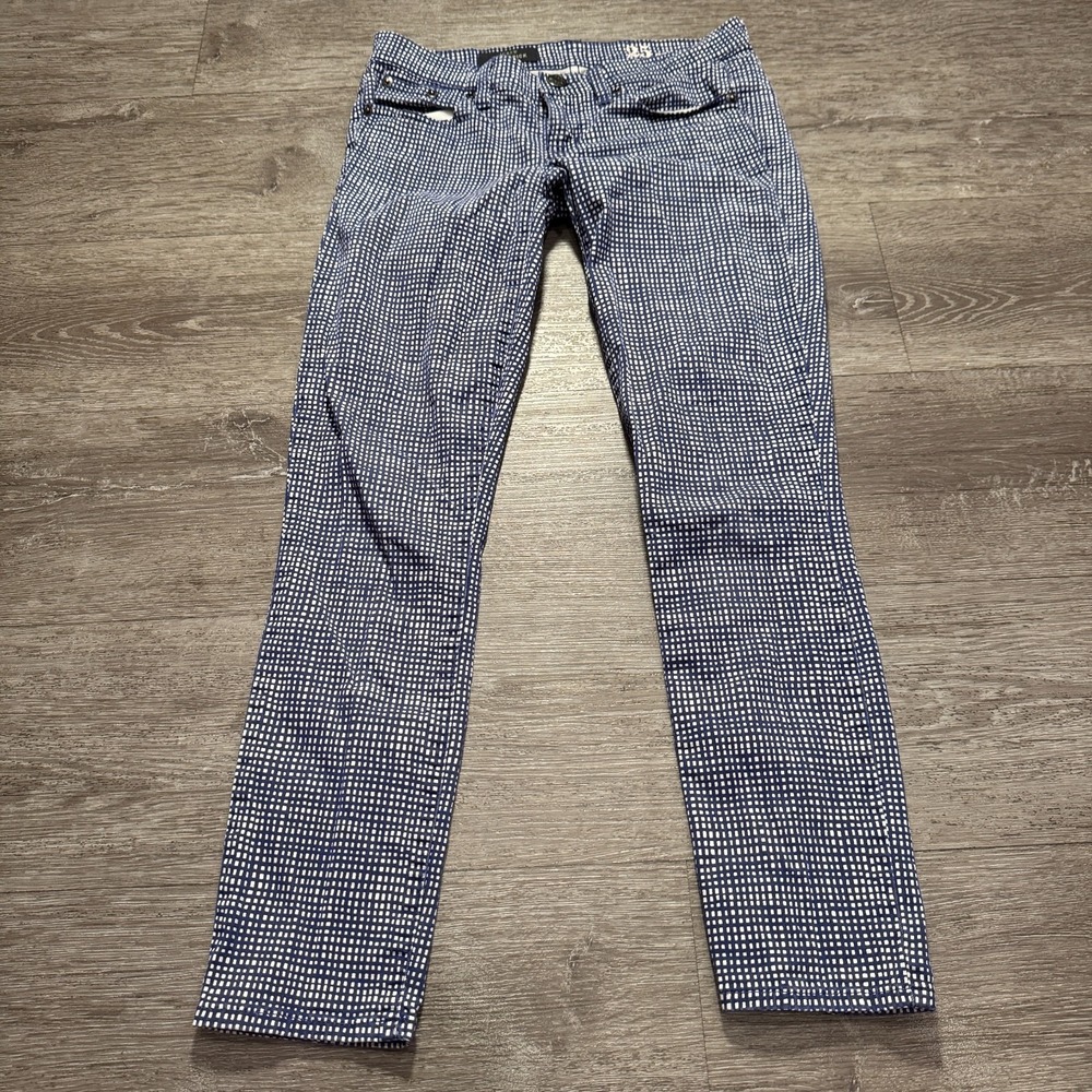 J Crew‎ Pants Womens 25 Blue Toothpick Ankle Length White Checkered 25x27 Adult